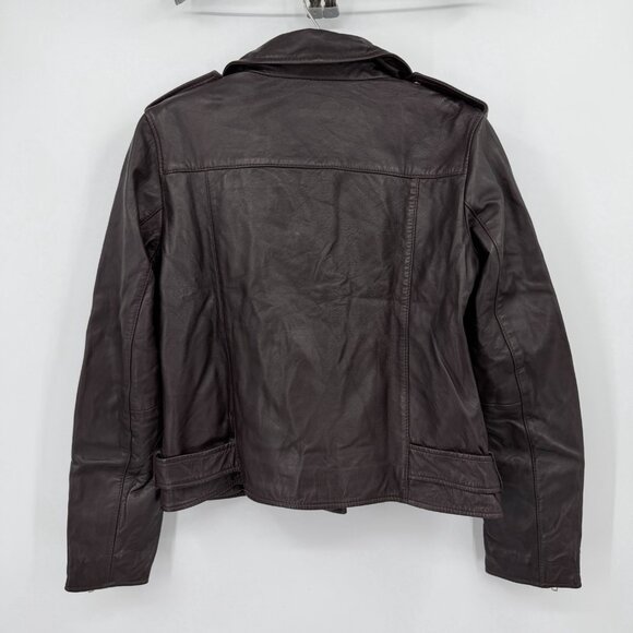 Quince Women's Port Leather Motorcycle Jacket size L Large Sheep Leather Belted - Picture 10 of 12